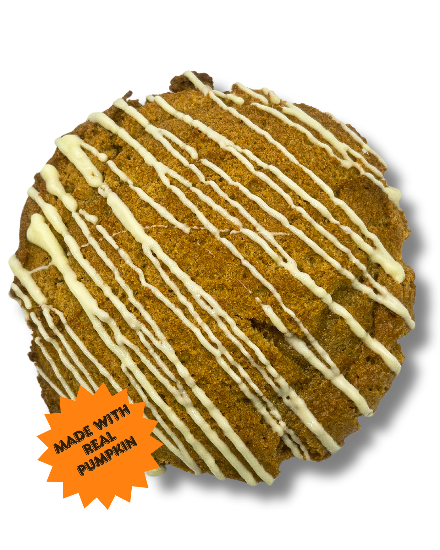 Boston Cookie Kitchen Pumpkin Spice Donut cookie with white chocolate drizzle