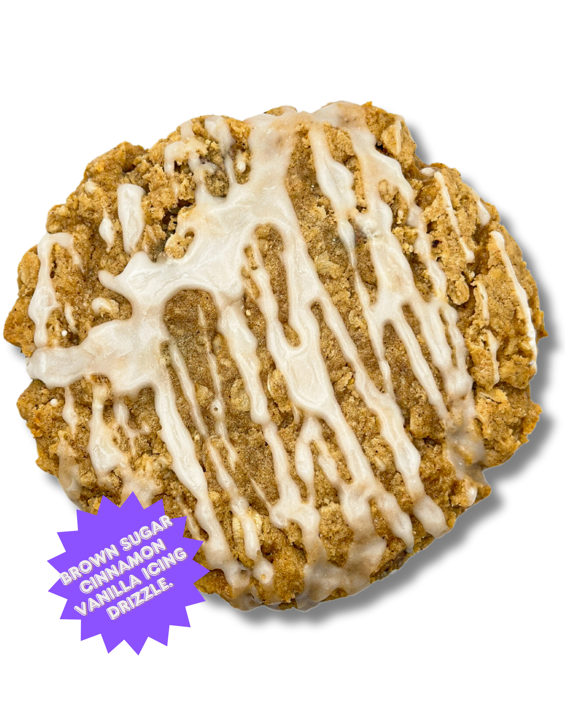 Boston Cookie Kitchen iced oatmeal cookie with brown sugar, cinnamon, and vanilla icing drizzle