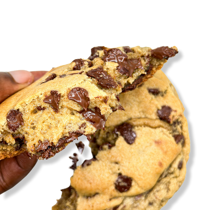Boston Cookie Kitchen chocolate chip cookie pulled apart with melted chocolate