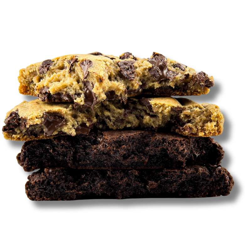 Stacked Boston Cookie Kitchen chocolate chip and brownie cookie pieces